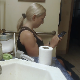 A mature, older blonde woman takes a gassy, runny shit while sitting on a toilet in her bathroom late at night. Great sounds for diarrhea fans! Presented in 720P HD. Over 2 minutes.